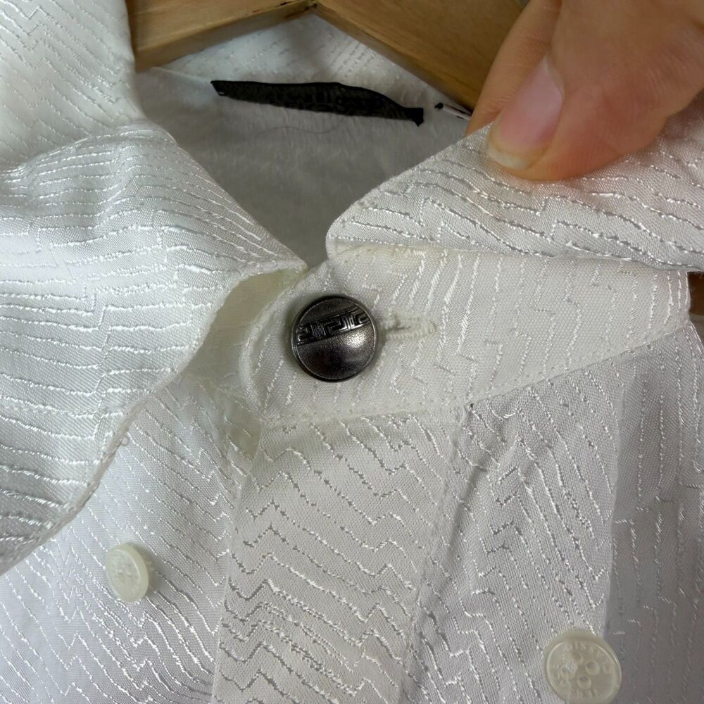 Versace Classic V2 White Zigzag Jacquard Texture Long Sleeve Shirt Size L - Picture 4 of 8